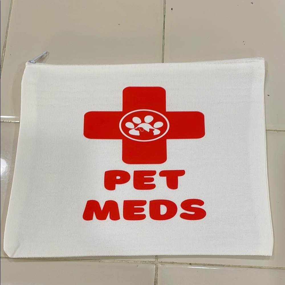 Pet Meds Red and White Zippered Pouch‎